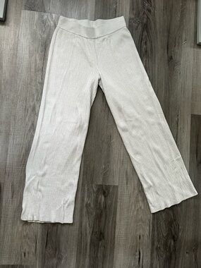 Barefoot dreams Cozy Ribbed Wide-Leg Knit Pants and Long sleeve top- Cream